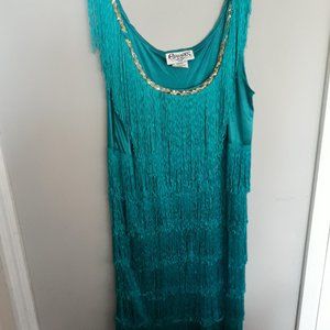 Vintage Roaring Twenties Flapper Style Fringe Dress Turquoise Lg